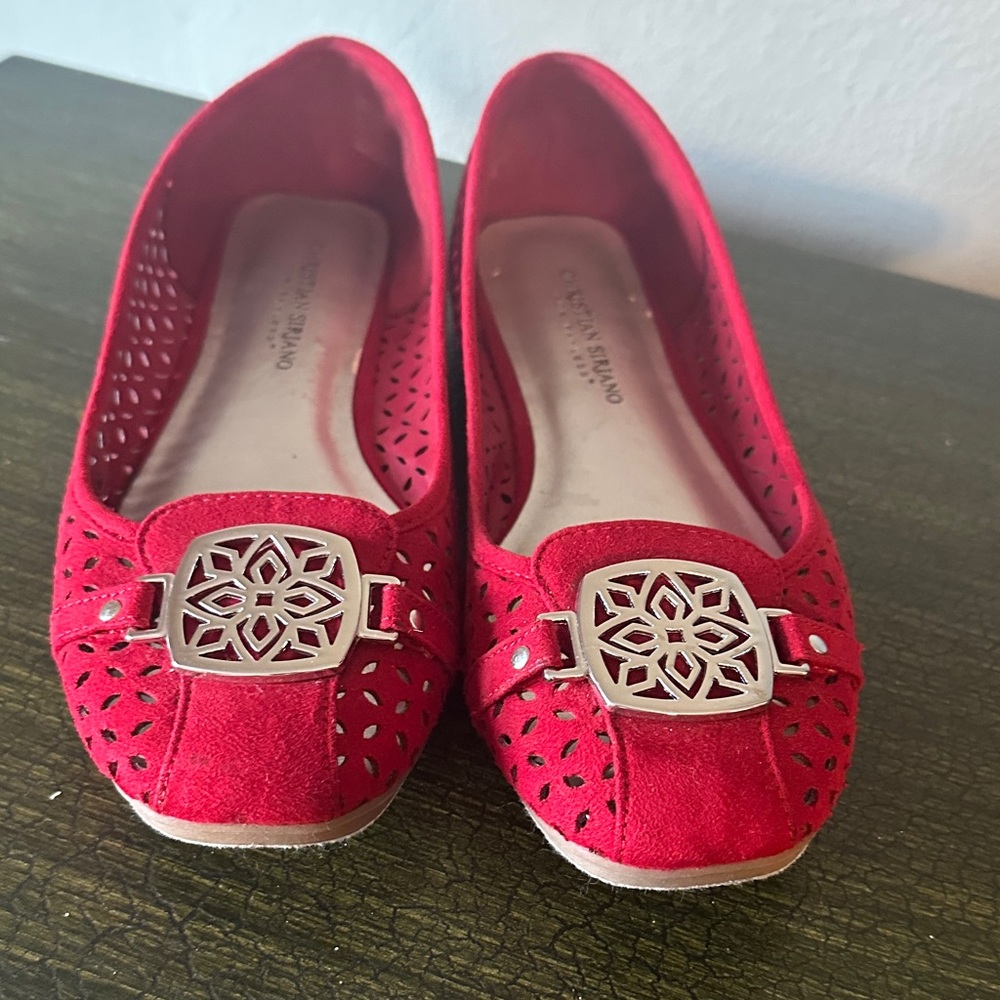 Christian Siriano Red Flats with Silver Accents